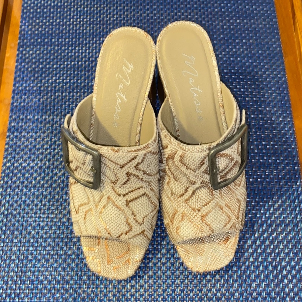 Matisse “Beatrice” sz. 8.5 heeled mules, leather, made in Brazil, preowned